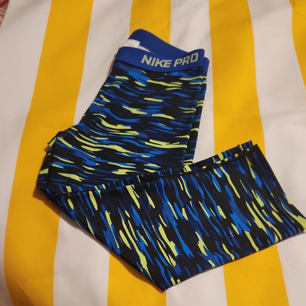 Nike Pro Blue and Yellow Patterned Leggings